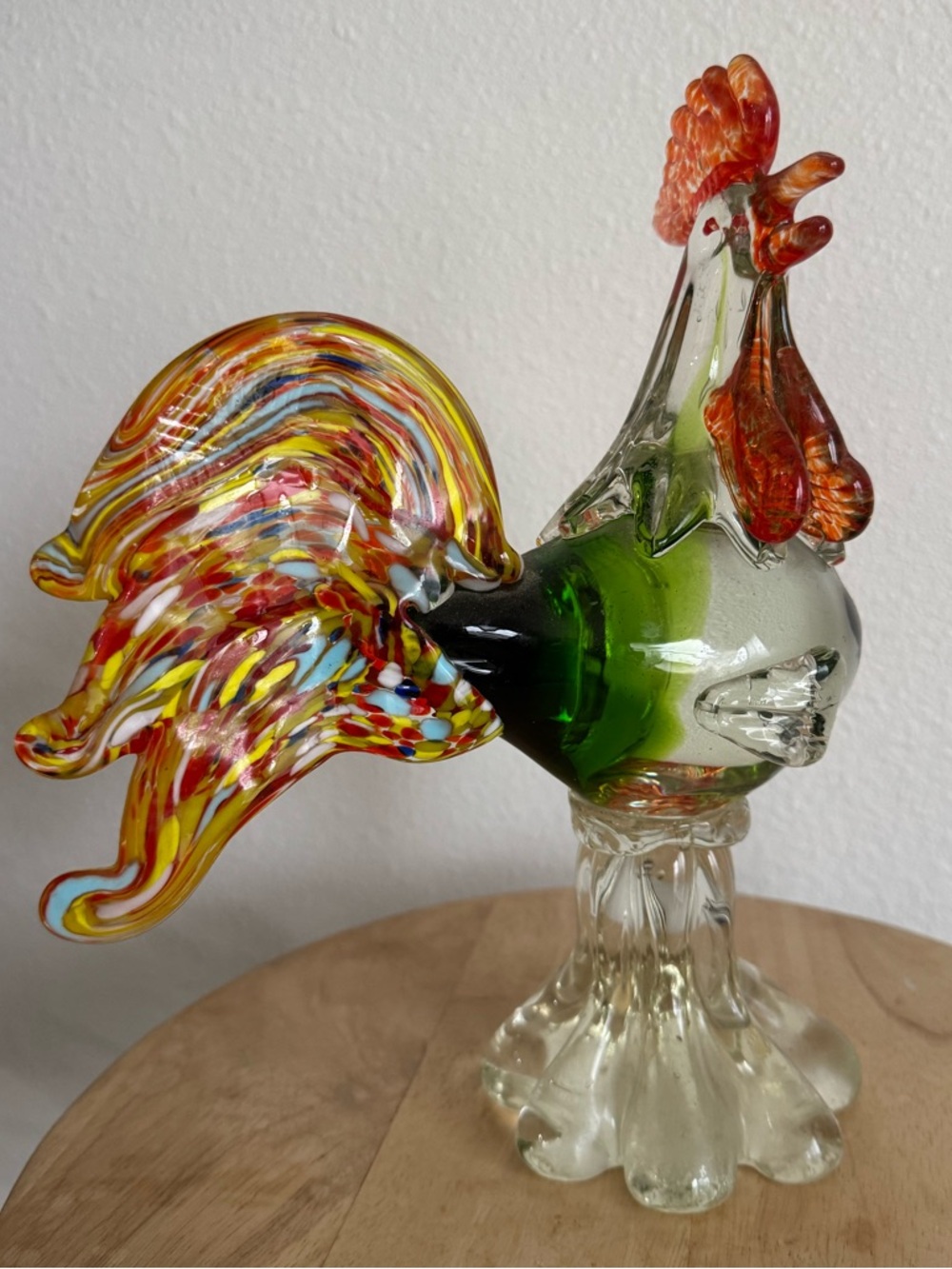 Murano Multicolor Rooster Sculpture with Red and Green Accents HEAVY